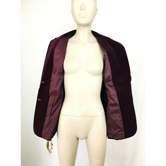 Vintage 70s Burgundy Velvet Two-Button Business Blazer Women's S/M Made in Japan - Picture 5 of 7